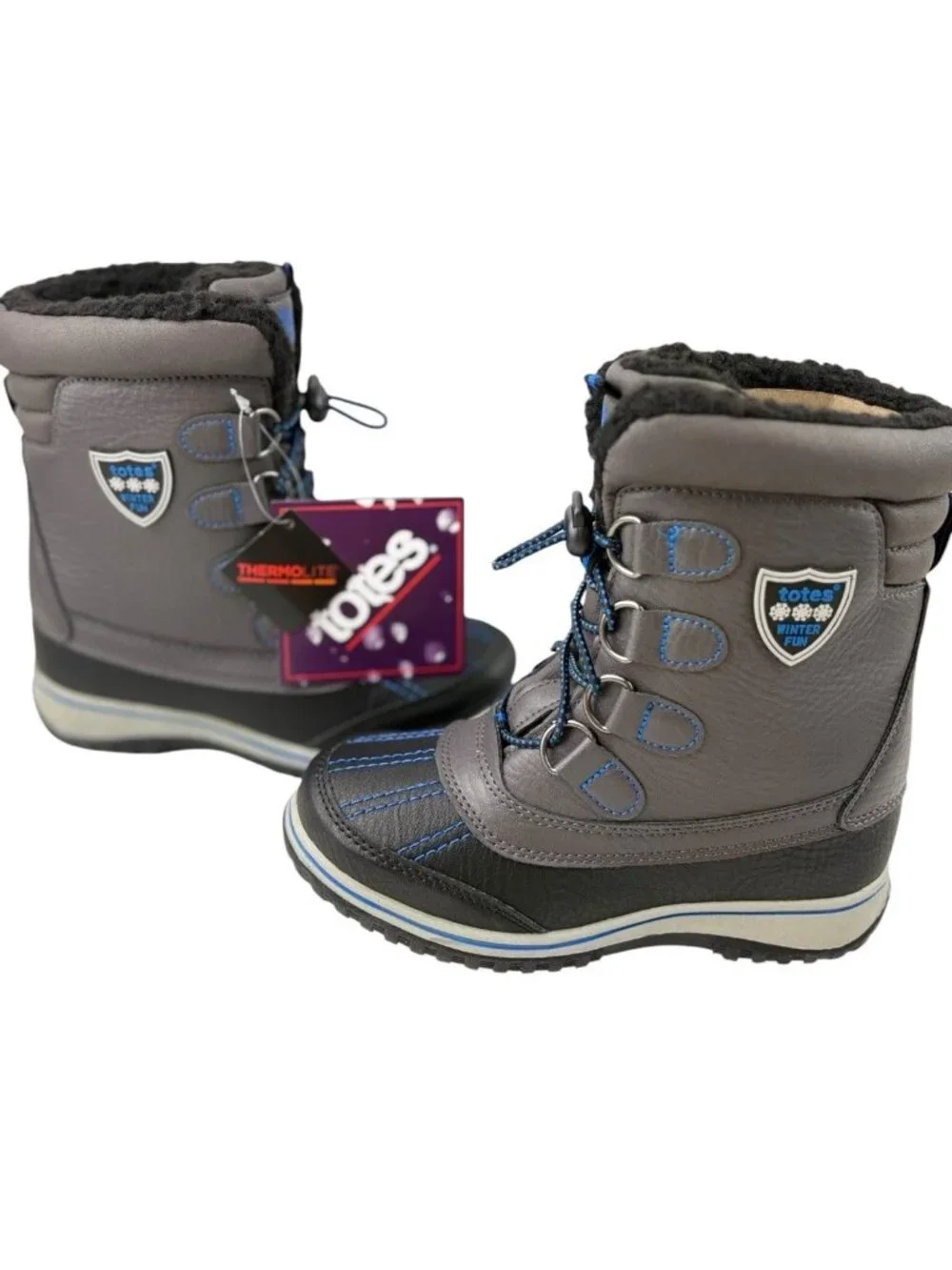 New Totes Kids Snow Boots Unisex Size 1 Waterproof Insulated Winter Lace Up
